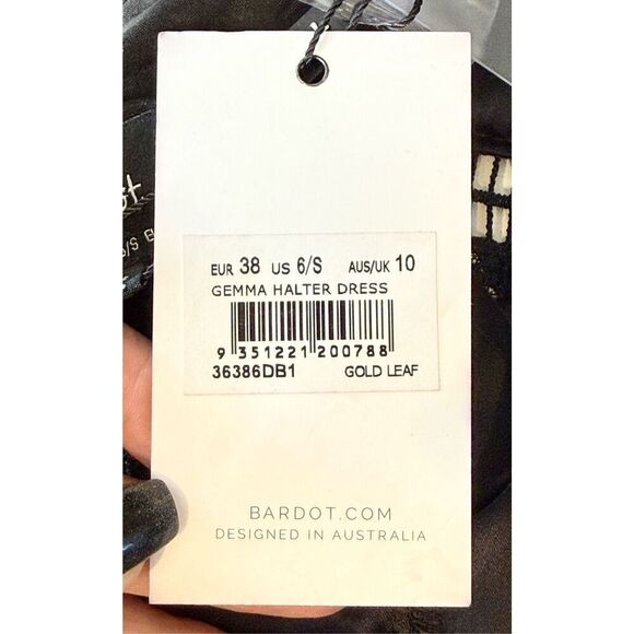 NWT Bardot Gold Leaf Halter Lace Sheath Night Out Holiday Cocktail Dress Women 6 - Picture 7 of 14